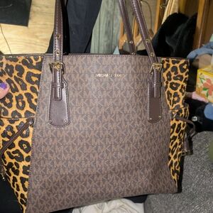 Michael Kors Brown and Leopard Print Tote Bag